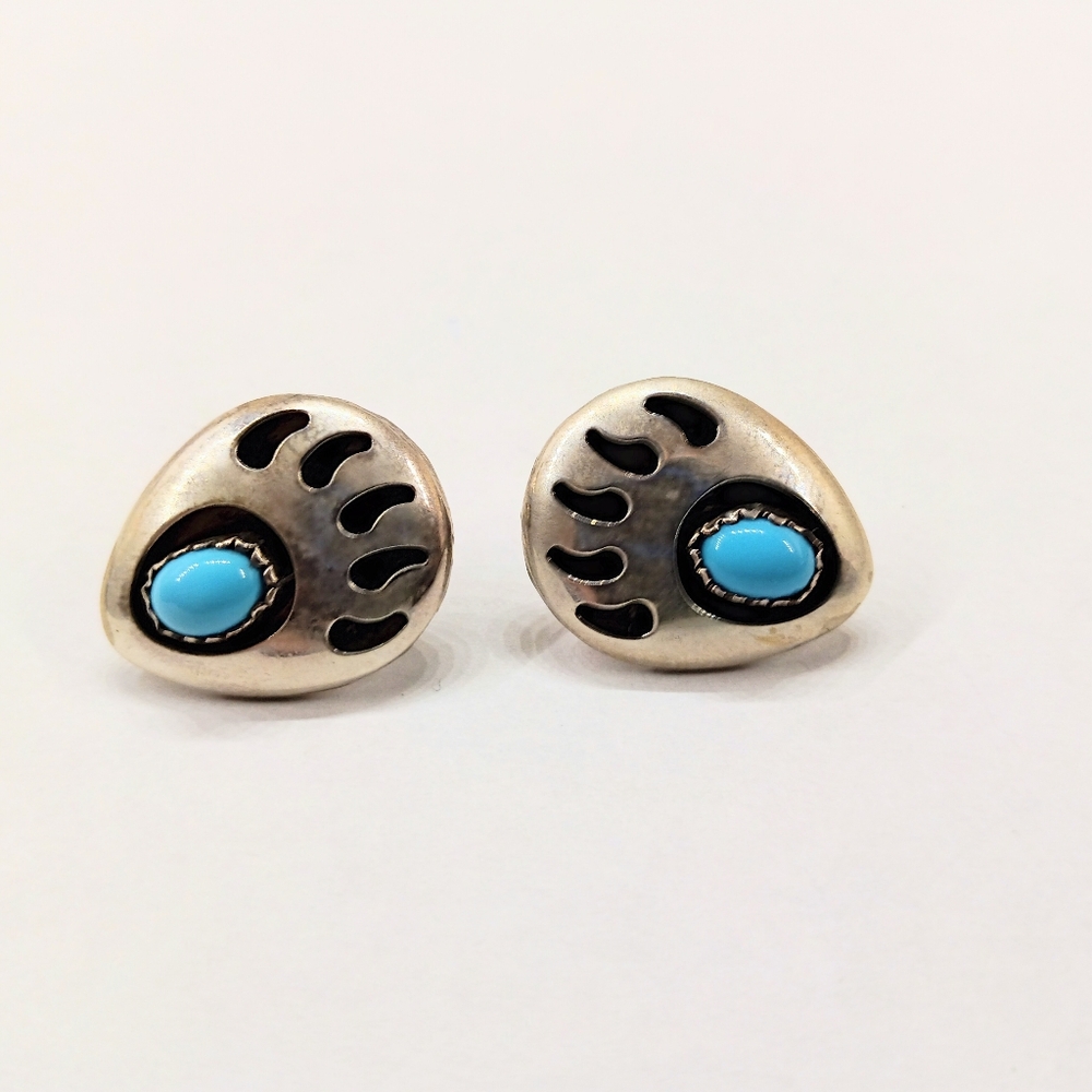 Sterling Silver Bear Claw Genuine Turquoise Earrings